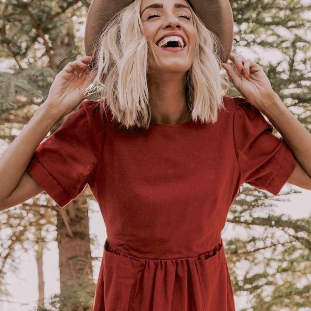 ROOLEE Red Button Down Short Sleeve Dress